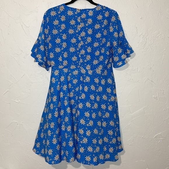 NWT ASOS Y.A.S Bell Ruffle Sleeves Daisy Floral Print Blue Midi Dress Sz 10 P - Picture 5 of 8